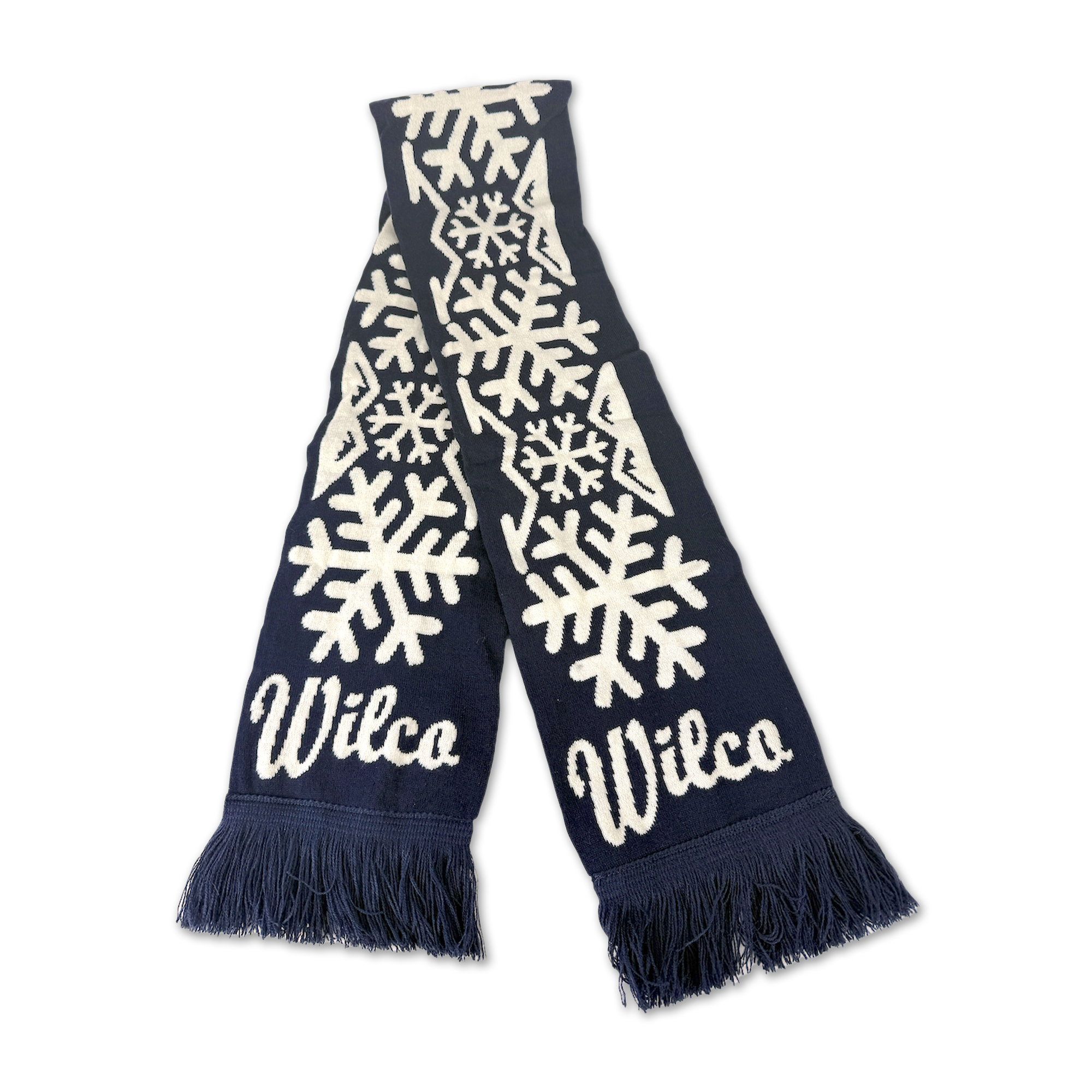 Navy Snowflake Winter Knit Scarf