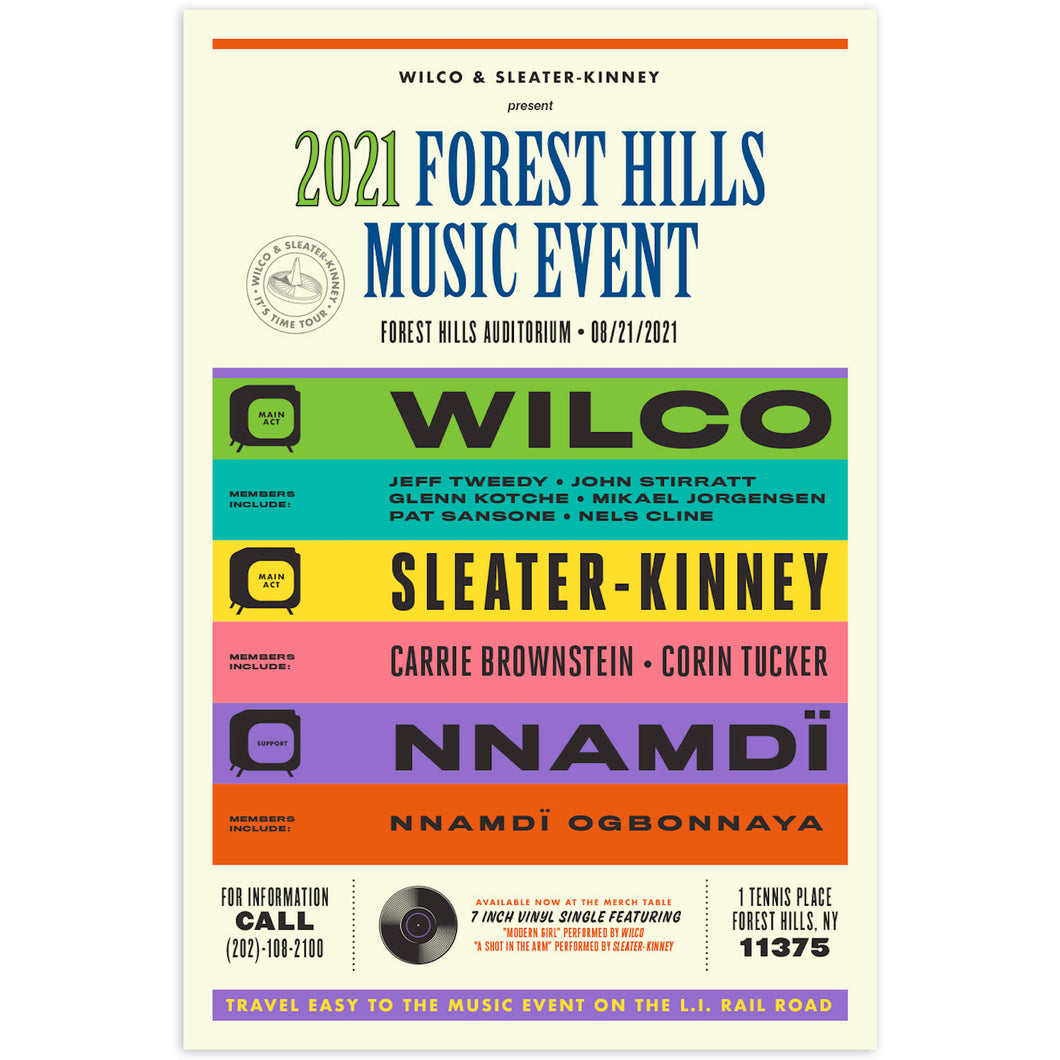 Wilco w/ Sleater-Kinney [8-21-21 Forest Hills, NY] Poster