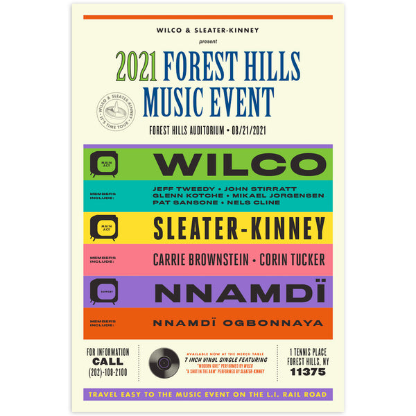 Wilco w/ Sleater-Kinney [8-21-21 Forest Hills, NY] Poster